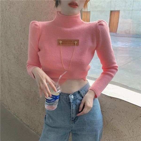 

fashion sense of high collar sweater autumn and winter short slim knitwear women women's sweaters, White;black