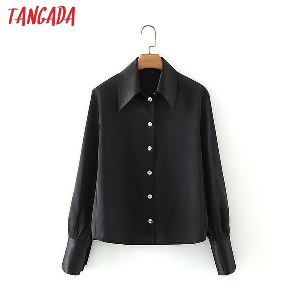 

women black satin shirts long sleeve solid turn down collar elegant office ladies work wear blouses 5x11 210416, White