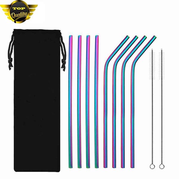 

drinking straws 8pcs reusable straw 304 stainless steel metal with 2pc cleaner brush for mugs