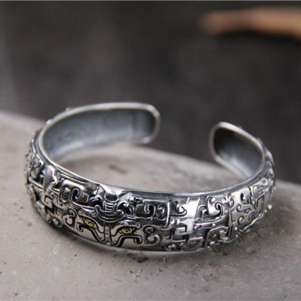 

thai mythical ferocious animal metal 925 sterling silver bracelet vintage retro gifts for her him fashion bangle, Black