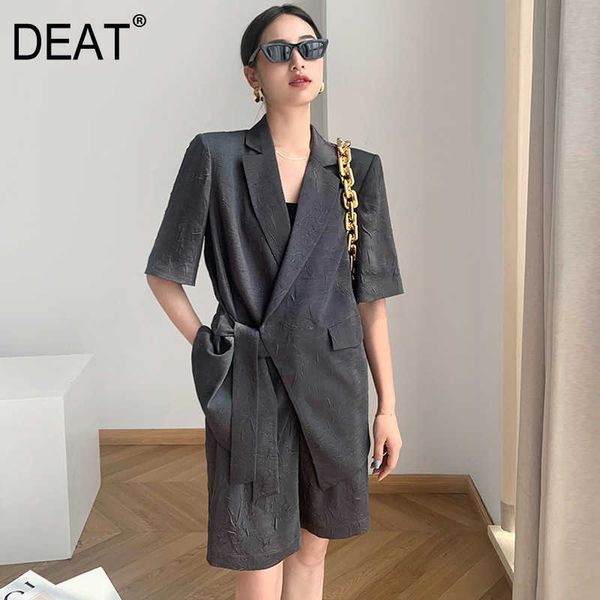 

[deat] summer fashion half sleeve turn-down collar blazer solid color shorts loose women two-piece suit 13q154 210527, White