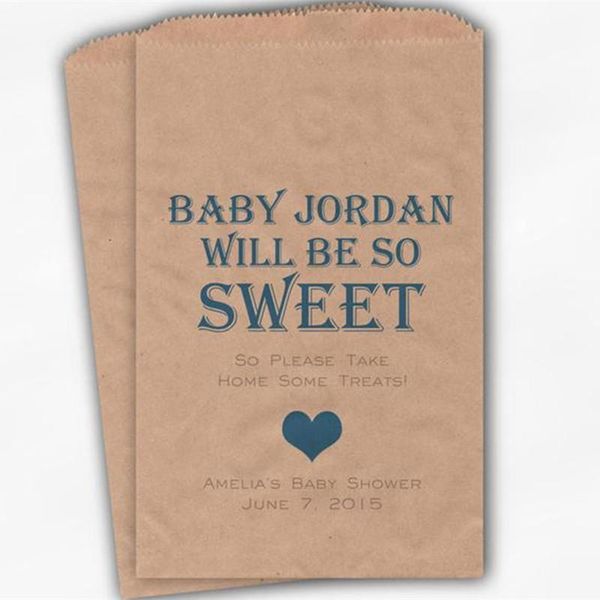 

gift wrap custom baby is sweet candy buffet treat bags - personalized shower favor in medium blue kraft paper