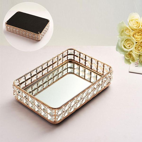 

1pcs vintage crystal glass mirror tray deskdessert fruit jewelry display storage plate boxes & bins