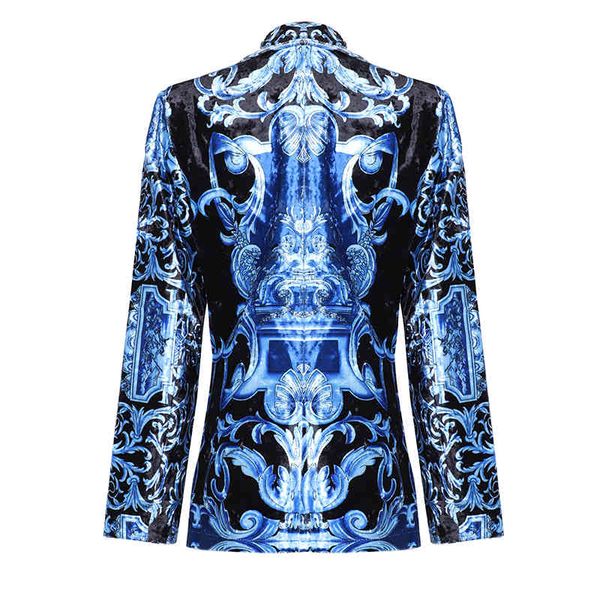 

suit shirts seqinyy veet jacket 2021 autumn fashion women design long vintage sleeve printed short blue blazer, White;black