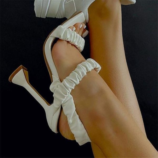 

pleated ladies sandals summer fashion party high heels shoes gladiator black white women