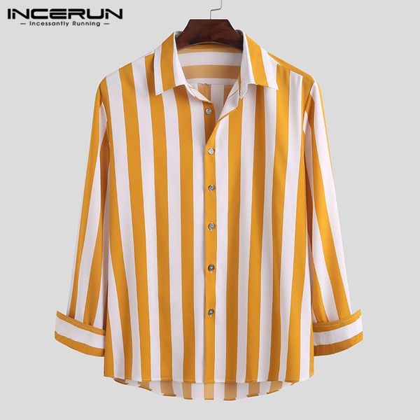 

men striped shirt brand turn down collar long sleeve button streetwear casual blouse fashion camisas s-5xl incerun men's shirts, White;black