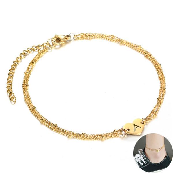 

anklets womens anklet gold color heart love initial letter charm elegant layered stainless steel summer beach foot jewelry da46, Red;blue