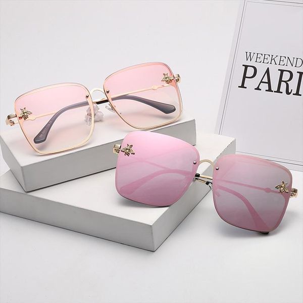 

fashion pink rimless square sunglasses women brand designer sun glasses female big frame gradient mirror oculos, White;black