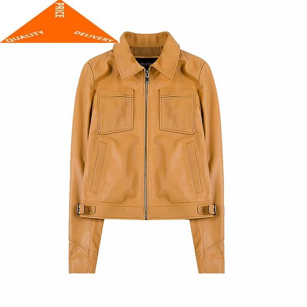 

women's leather & faux sheepskin 100% real coat genuine jackets women short montone biker jacket female clothes 2021 hiver 9209, Black