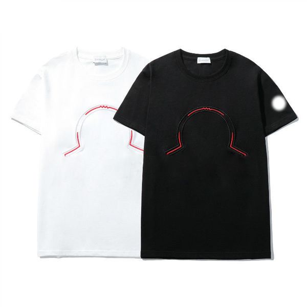 

2021 summer personality t shirt monclair for men tshirt black and white embroidered pattern round collar casual tshirts, White;black