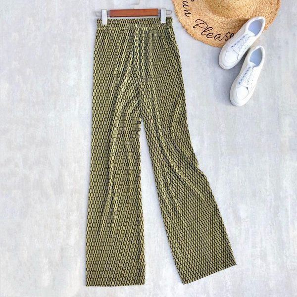 

women's pants & capris summer women pleated high waist circles print elastic bend loose fit long casual style fashion trousers, Black;white