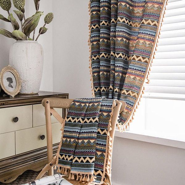 

curtain & drapes window curtains semi blackout farmhouse boho style darkening drape rod pocket bohemian cotton linen flat 100% rope