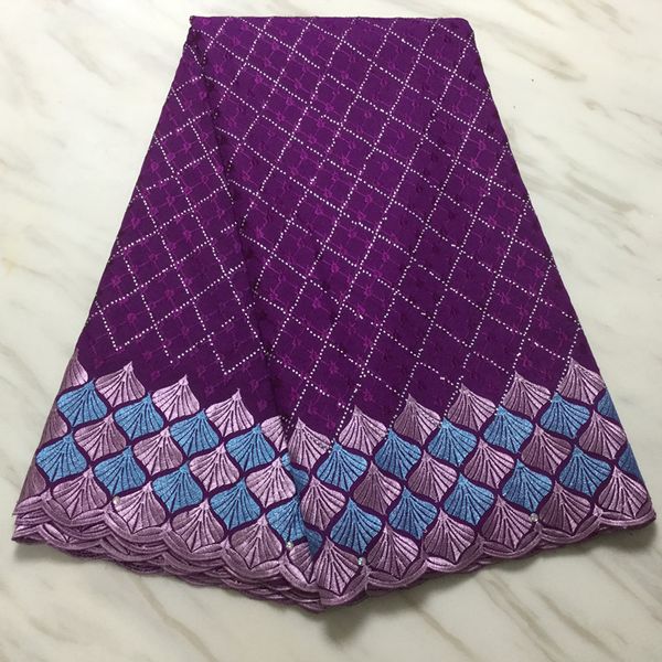 

5 yards/pc wonderful flower embroidery african purple cotton fabric swiss voile lace for party dressing pl11375, Black;white