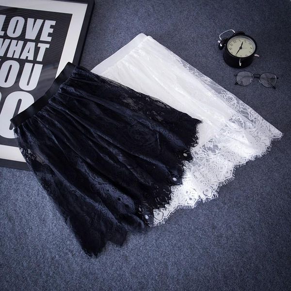 

skirts black white lace tulle women elastic mini skirt plus size casual summer pleated female