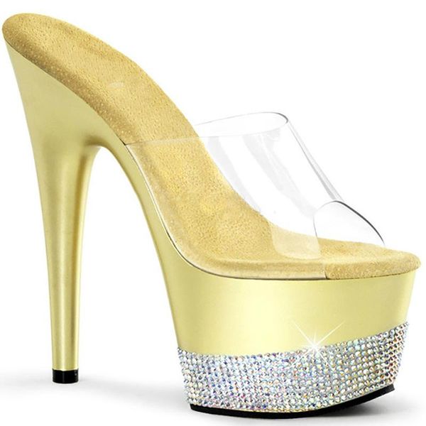 

slippers platform women shoes slides summer 15cm high heels mules crystal ladies pvc transparent peep toe, Black