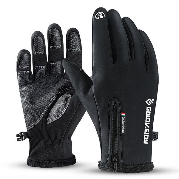 

outdoor waterproof gloves winter touch screen windproof warm full finger zipper riding sports mountain skiing cycling, Black