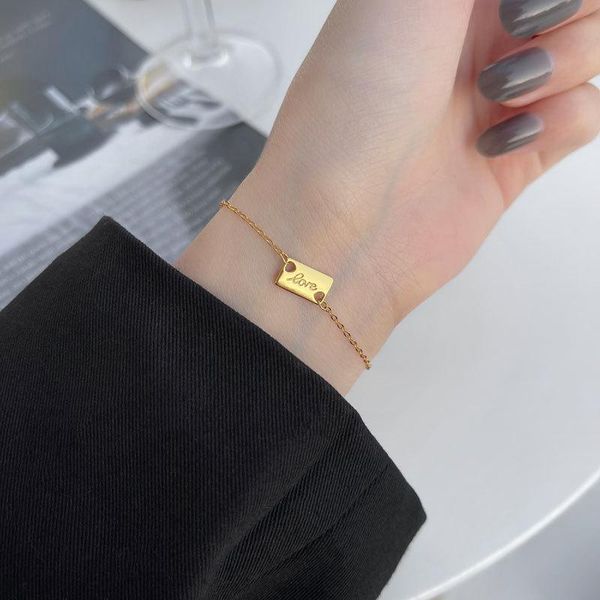 

link, chain moflo s925 geometric square card love letter charm bracelet 925 sterling silver for women, Black