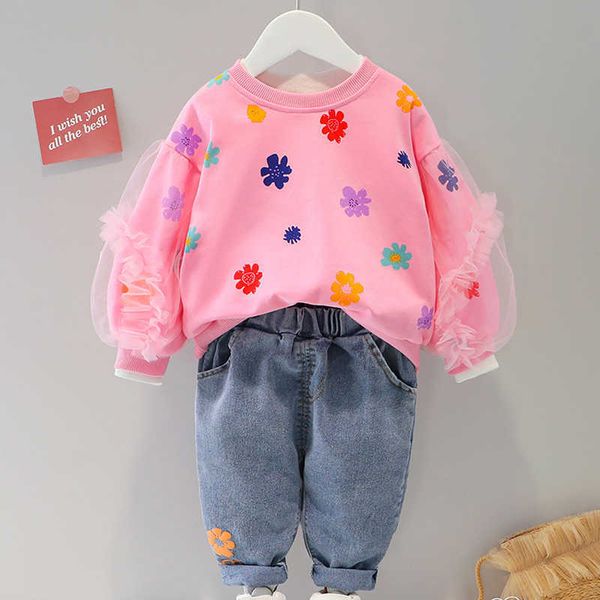 

melario floral kids clothing baby girls clothes sets spring autumn girls sport suits sweatshirt pants children clothing set p0831, White