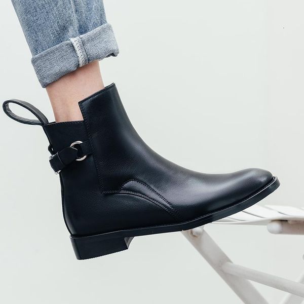 

boots asumer genuine leather boots women square low heel simple autumn winter ladies short riding ankle1 cwm2, Black