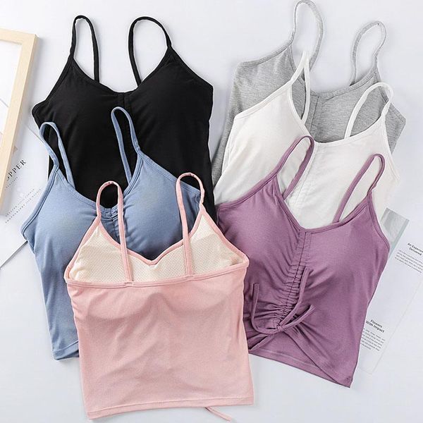 

women's tanks & camis women crop bra female streetwear sleeveless seamless sports girls drawstring lingerie padded tank top, White