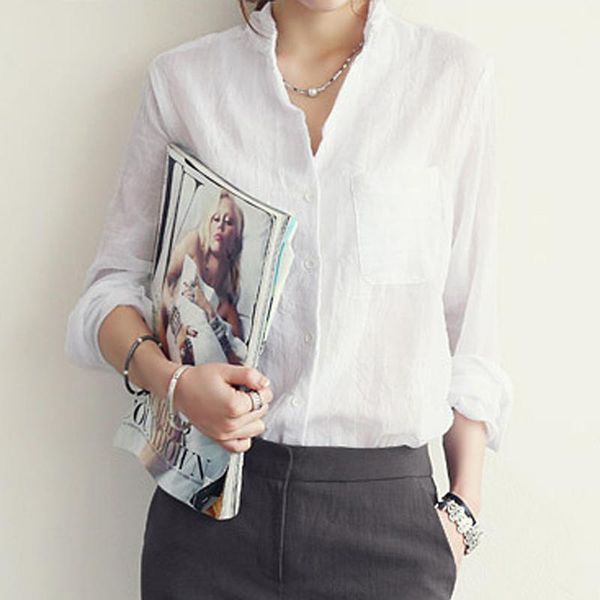 

women's blouses & shirts blusas mujer de moda 2021 fall fashion women korean blouse thin long sleeve shirt womens casual autumn woman, White