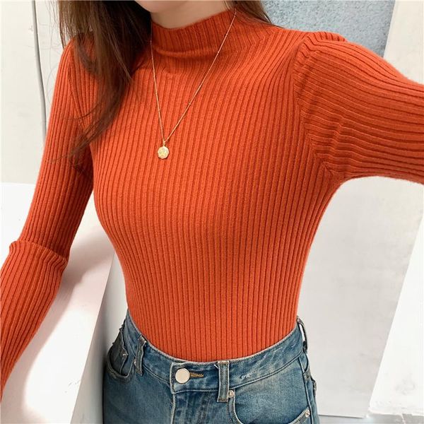 

women's sweaters knit jumpers women knitted half turtleneck full sleeve pullovers female sheath sweater autumn winter, White;black