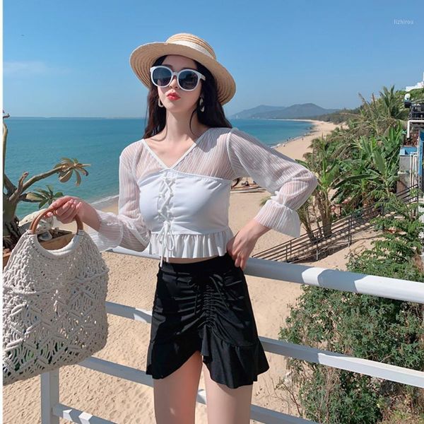 

the 2021 fairy fan south korea ins covered belly thin and fission two-piece swimsuit woman women's swimwear, White;black