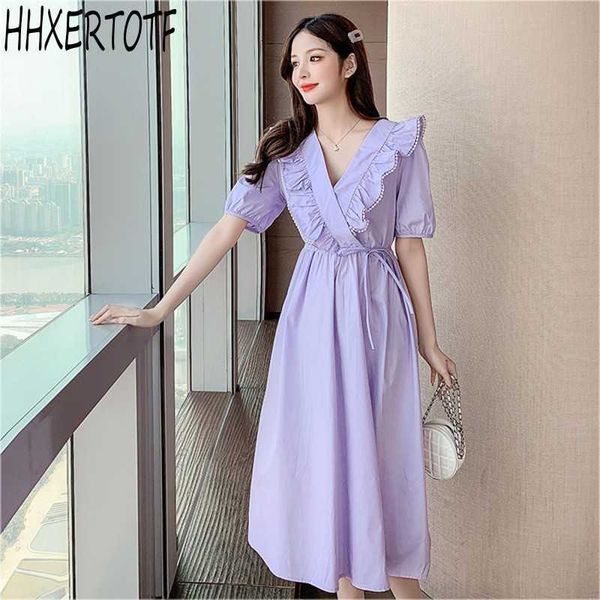 

summer casual women's ruffled short sleeves solid v neck dress 210531, Black;gray
