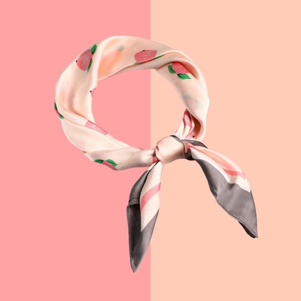 

south korea chic art satin square towel printing small lemon ins spring new hair with a variety of gauze, Blue;gray