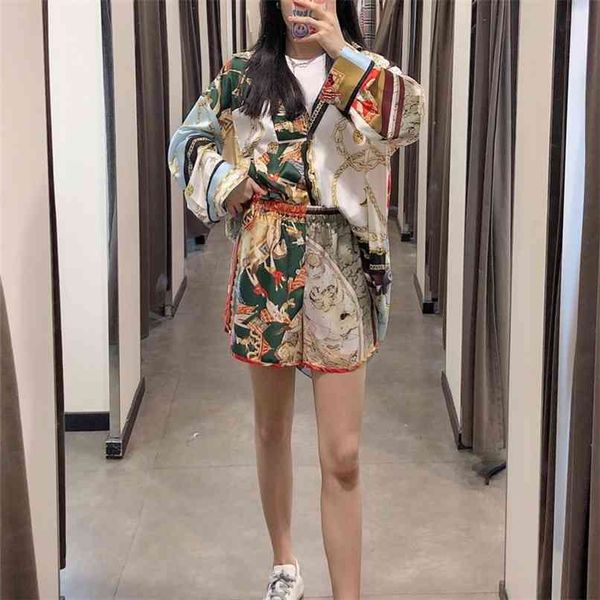 

summer women's casual print lapel long sleeve loose shirt 210430, White
