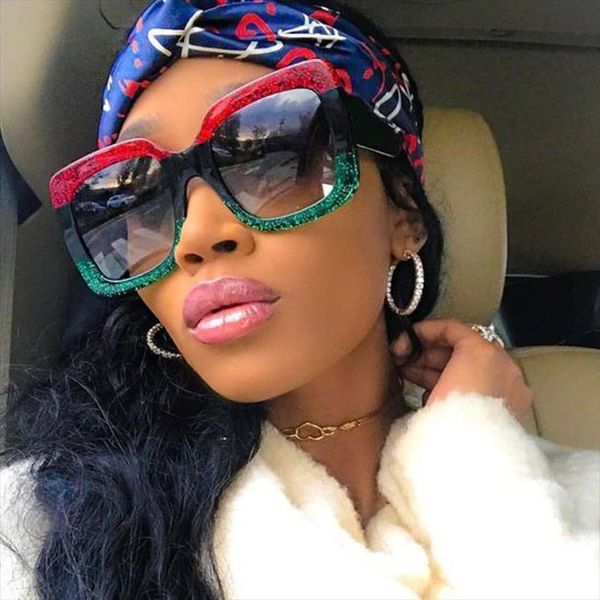 

oversized square sunglasses women brand designer red green sun glasses female vintage big frame shades eyewear, White;black