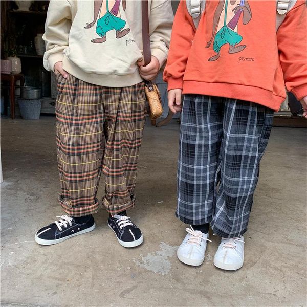 

trousers 2021 autumn arrival girls fashion plaid pants kids korean design, Blue