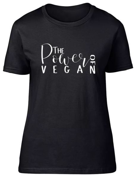 

the power of vegan fitted womens ladies t shirt, White;black
