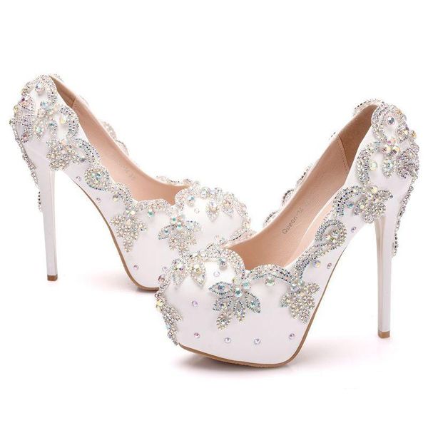 

fashion women pumps shoes pu rhinestone waterproof platform round toe thin heels 14cm wedding high heel dress, Black