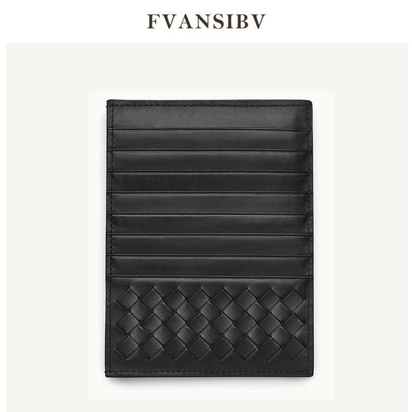 

card holders 100% leather men's holder woven ultra-thin women's brand design large capacity purse multiple slots, Brown;gray