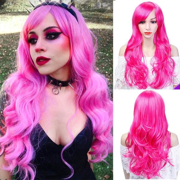 

synthetic wigs houyan long curly hair wavy pink blue green with bangs wig cosplay heat-resistant fiber female, Black