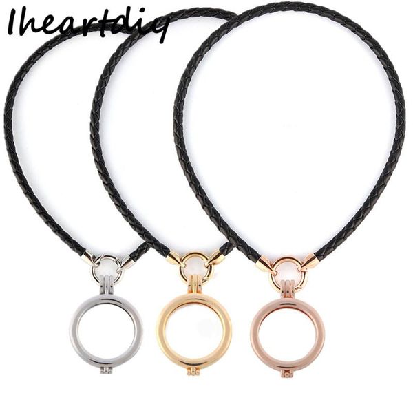 

pendant necklaces 35mm plain coin holder frame with 40cm black leather necklace fit 33mm disc 5pcs/lot, Silver