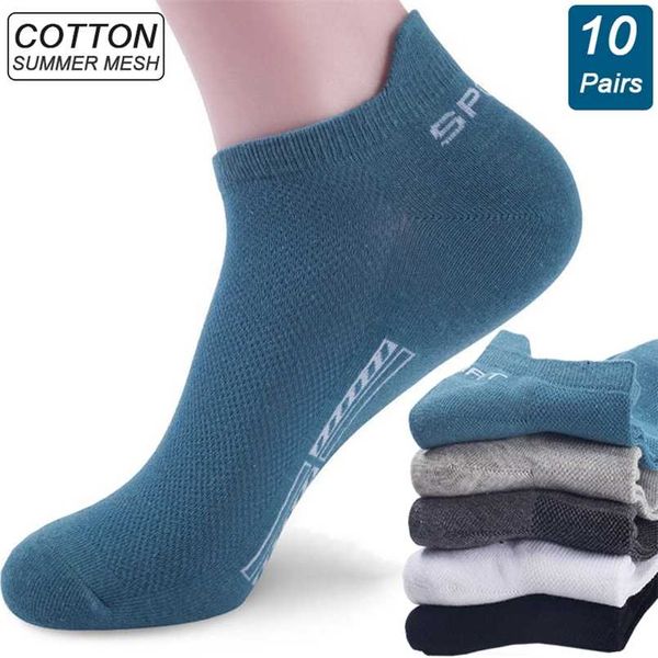 

10pairs/lot men pure cotton socks summer mesh breathable sports socks mesh casual thin cut short sokken 220105, Black