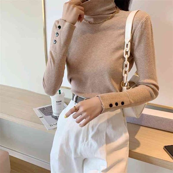 

spring vintage turtleneck sweater for women solid long sleeve pullover bottom knitwear winter pull femme chic 12743 210421, White;black
