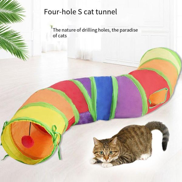 

cat toys nice pet tunnel printed green crinkly kitten toy with ball play fun polyester cloth chat