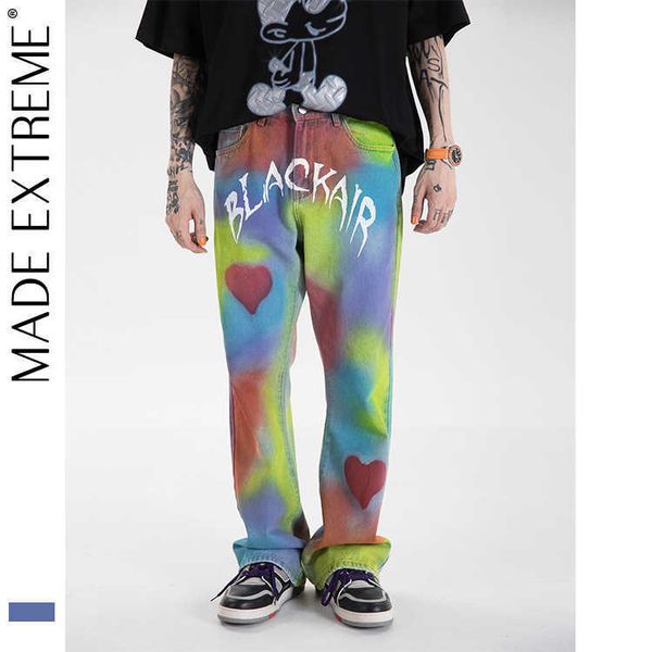 

street madeextreme 2021 spring and summer love micro la hip hop men's vibe jeans, Blue