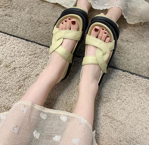 

net red thick-soled sandals female fairy style summer ins tide 2021 new japanese fashion platform flat roman shoes, Black