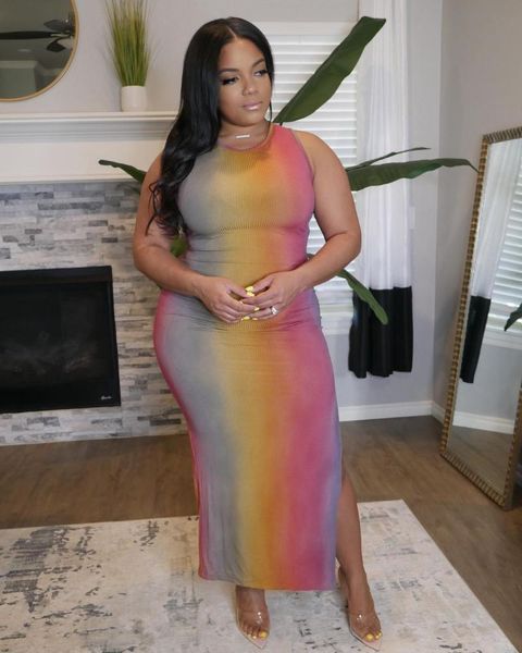 

plus size dresses temperament tie dyed printed one-step skirt wrap hip dress, Black