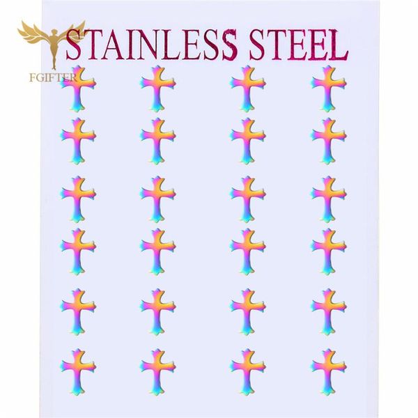 

earrings jewelry wholesale vintage cross colorful stainless steel stud earring set women accessory, Golden;silver