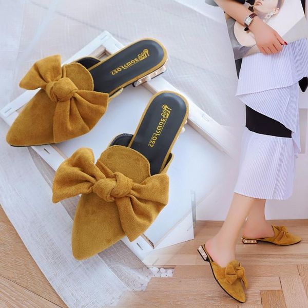 

shoes ladies' slippers flock square heel luxury slides butterfly-knot low slipers women cover toe block designer 2021 flat, Black