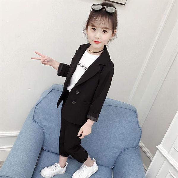 

sets autumn teenage children clothing set suit jacket pants 2pcs school kids tracksuit for girls formal clothes c0225, White