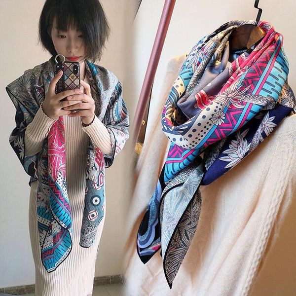 

silk cashmere blanket scarf shawl women winter large square warm wraps foulard scarves, Blue;gray