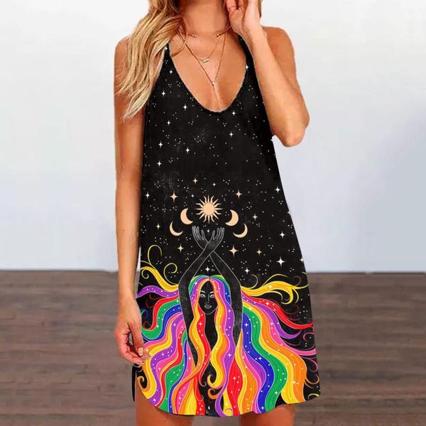 

casual dresses womens loose dress with sunflower print o-neck sleeveless hollow out blouse vest fashion tank vestidos mujer, Black;gray