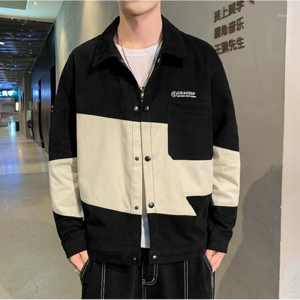 

men's jackets color matching casual workwear jacket slim korean trend spring autumn loose plus fertilizer outerwear cotton clothes, Black;brown