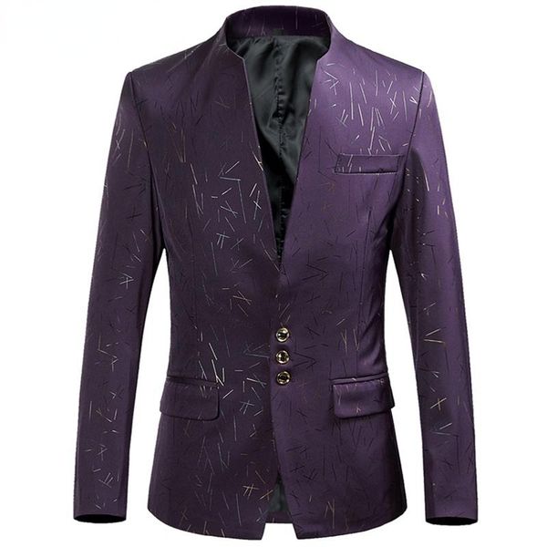 

men's suits & blazers 2021 chinese style business mens slim print casual stand collar single breasted blazer suit jackets coat for dinn, White;black